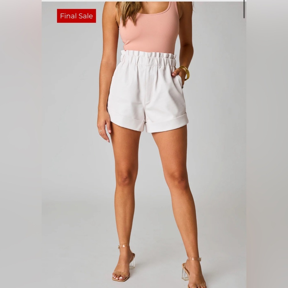 NWT BUDDY LOVE PEYTON PAPERBAG VEGAN LEATHER SHORTS - POWDER SMALL